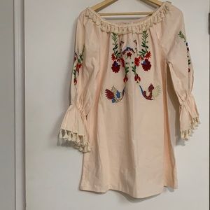NWT Velzera Dress Tassels Embroidery Floral Birds